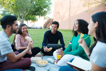 College students meeting outside